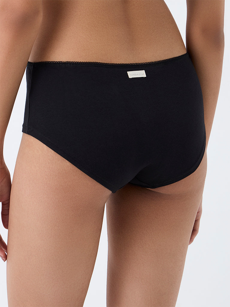 Superstar Black Low-Rise Cotton-Blend Briefs - Pack of 2