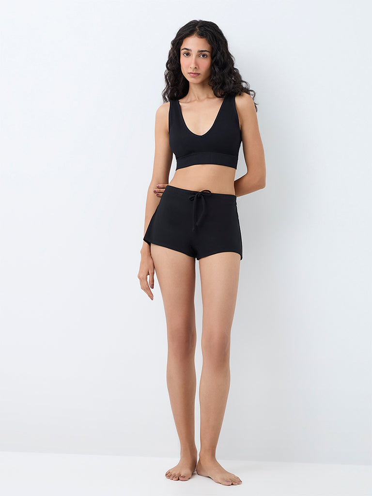 Superstar Black High-Rise Cotton-Blend Shorts Briefs