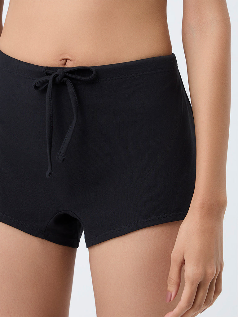 Superstar Black High-Rise Cotton-Blend Shorts Briefs