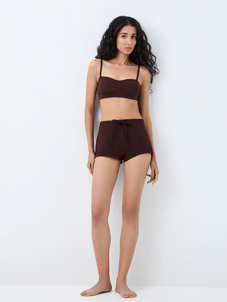 Superstar Dark Brown High-Rise Cotton-Blend Shorts Briefs