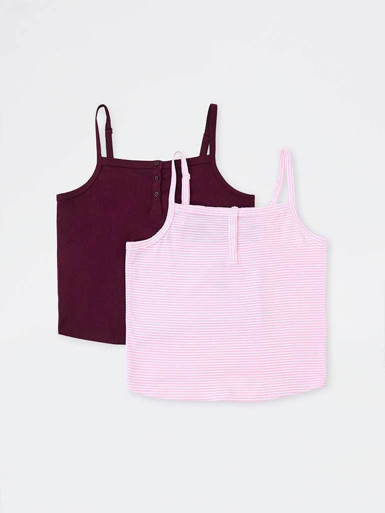 Superstar Wine Solid Cotton-Blend Camisoles - Pack of 2