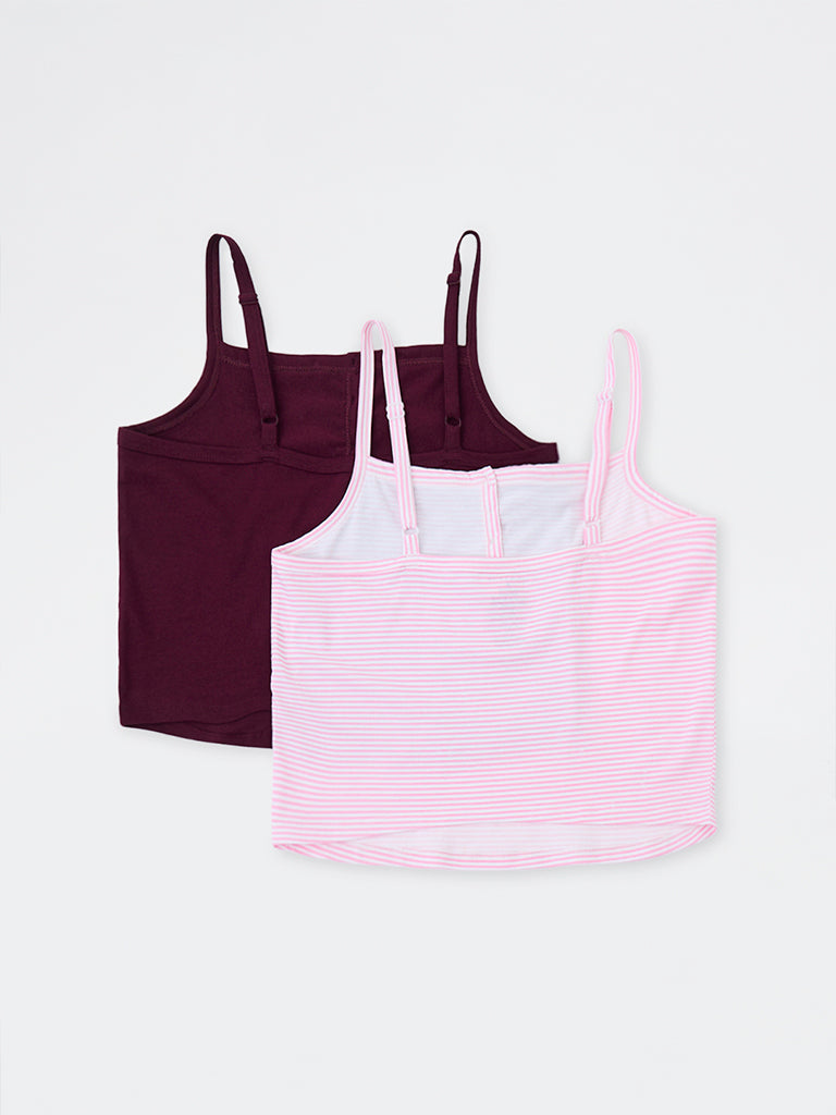 Superstar Wine Solid Cotton-Blend Camisoles - Pack of 2