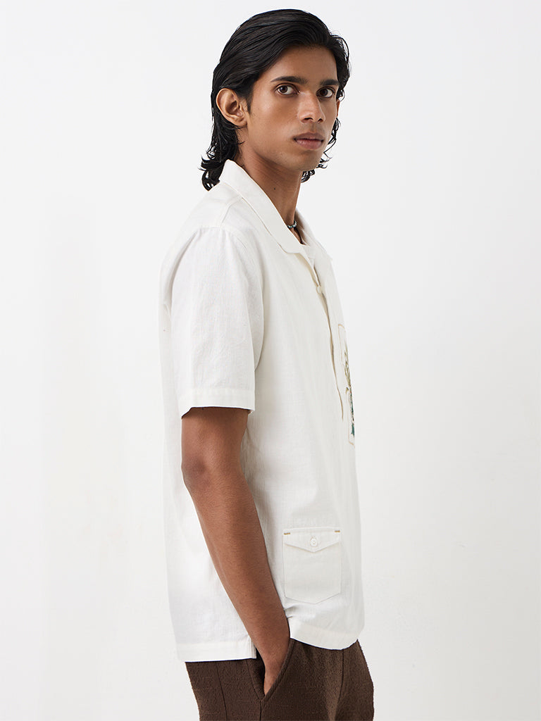 ETA White Tropical Embroidered Relaxed-Fit Cotton-Blend Shirt