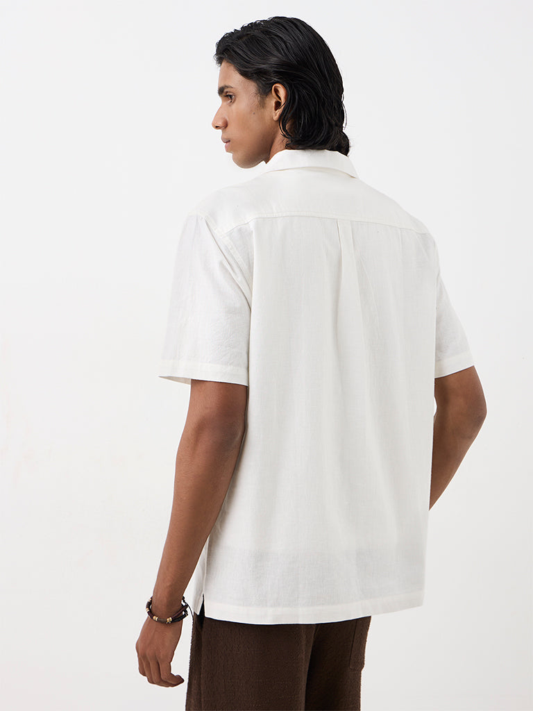 ETA White Tropical Embroidered Relaxed-Fit Cotton-Blend Shirt