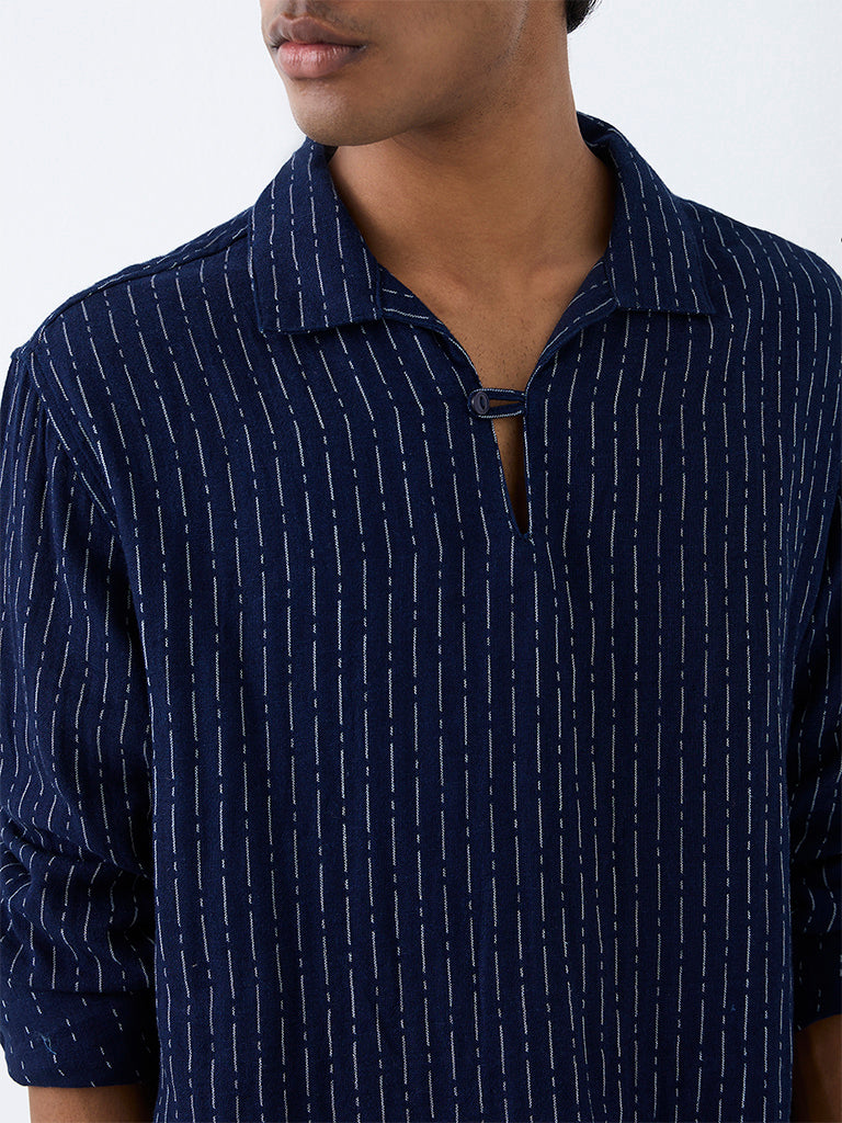 ETA Navy Striped Relaxed-Fit Cotton Shirt