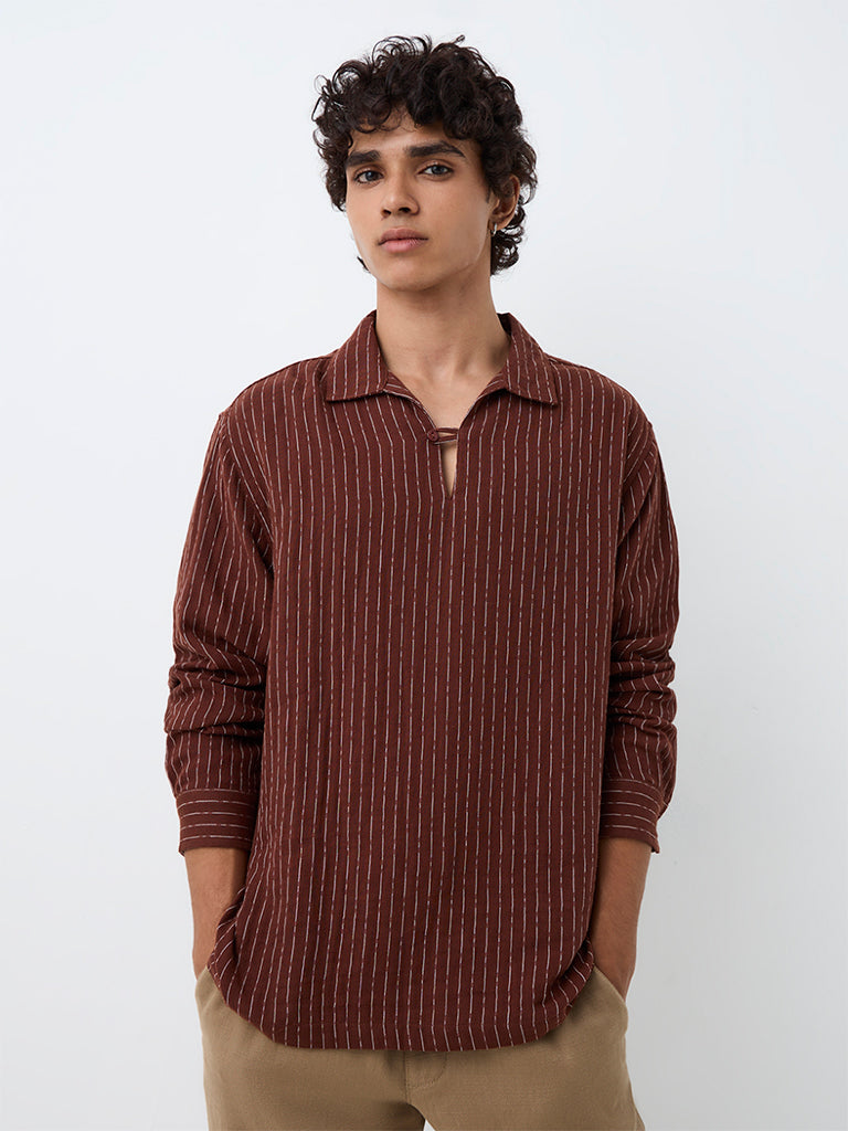 ETA Brown Striped Relaxed-Fit Cotton Shirt