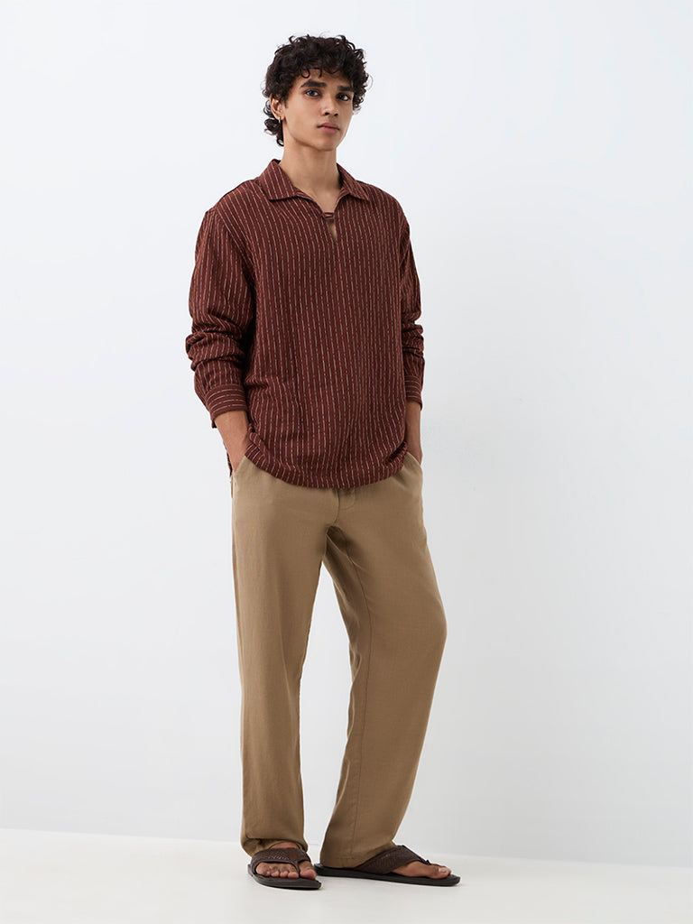 ETA Brown Striped Relaxed-Fit Cotton Shirt