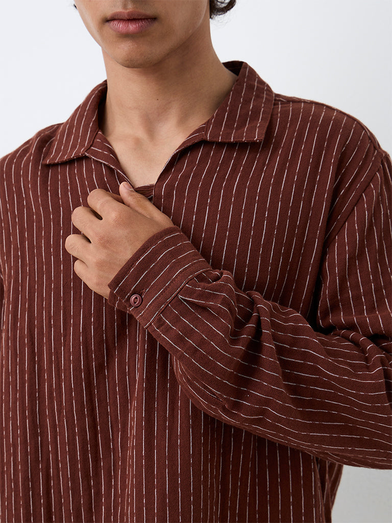 ETA Brown Striped Relaxed-Fit Cotton Shirt