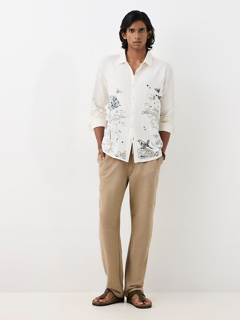 ETA White Nature-Inspired Relaxed-Fit Cotton Shirt