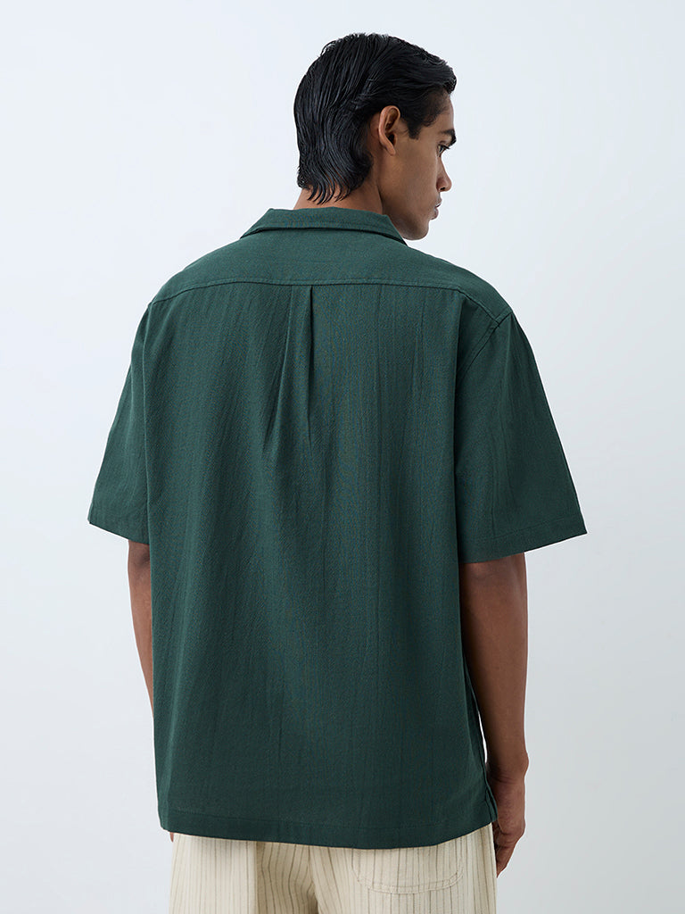 ETA Dark Green Embroidered Relaxed-Fit Cotton Shirt