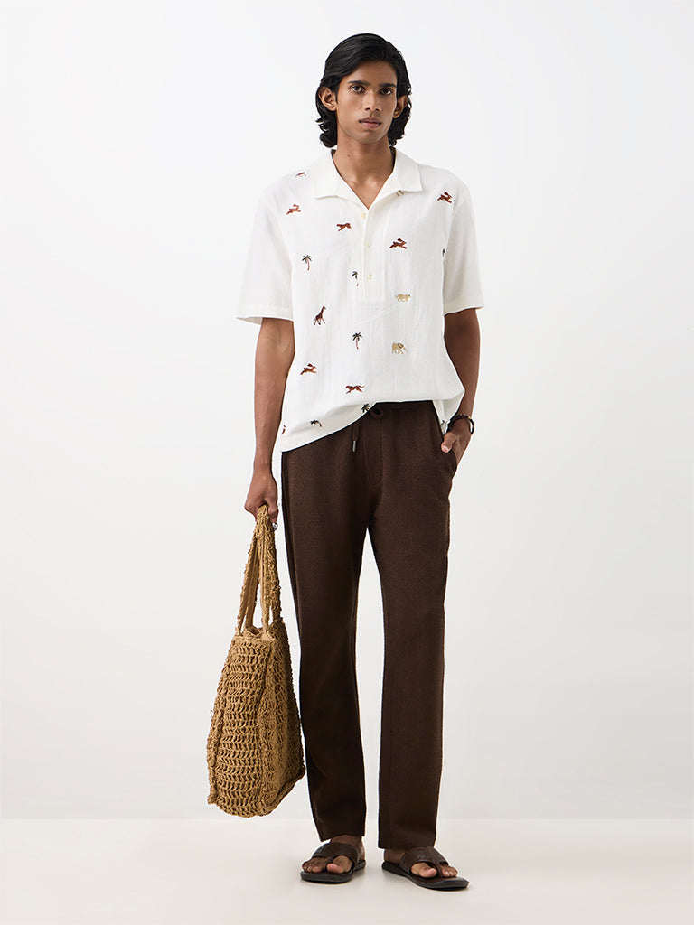 ETA White Embroidered Relaxed-Fit Cotton Shirt