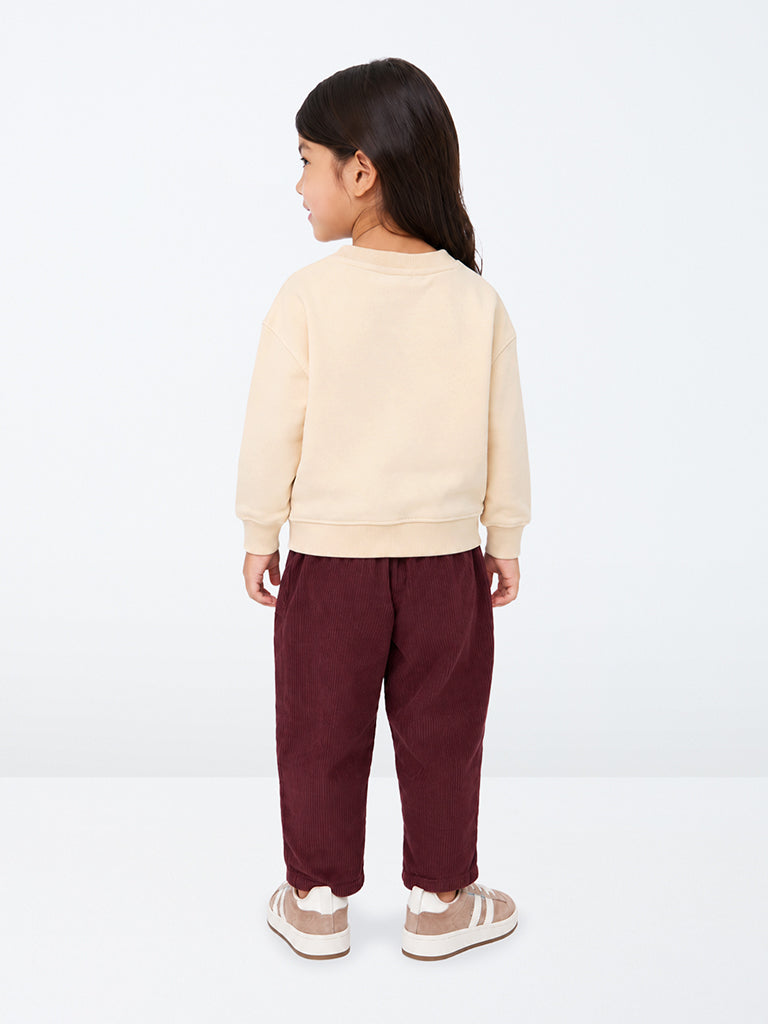 HOP Kids Girls Cream Floral Design Cotton-Blend Sweatshirt