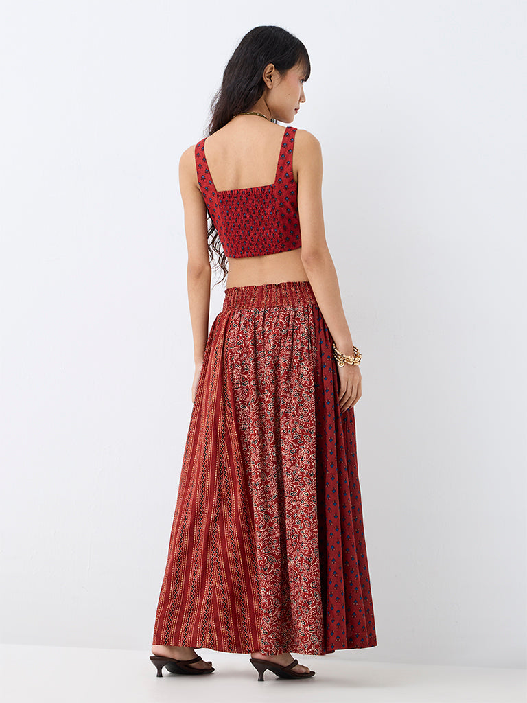 Bombay Paisley Red Printed High-Rise Cotton Maxi Skirt