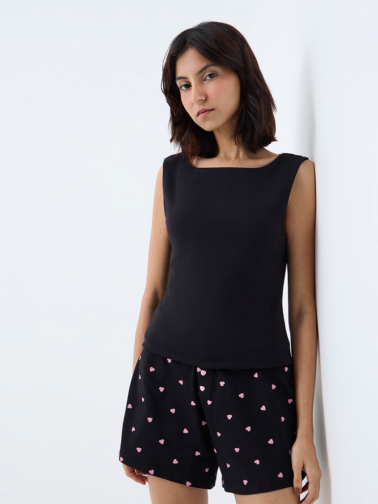 Superstar Black Solid Cotton-Blend Camisole