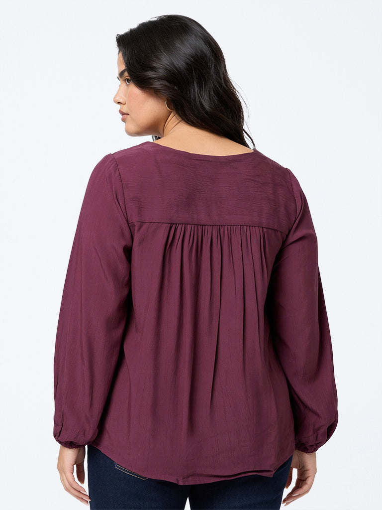 Gia Dark Plum Tie-Up Detail Blouse