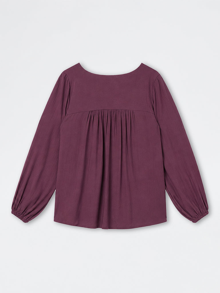 Gia Dark Plum Tie-Up Detail Blouse