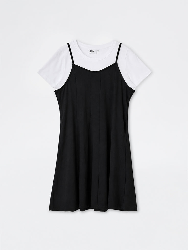 Gia Black Double-Layered Cotton A-Line Dress