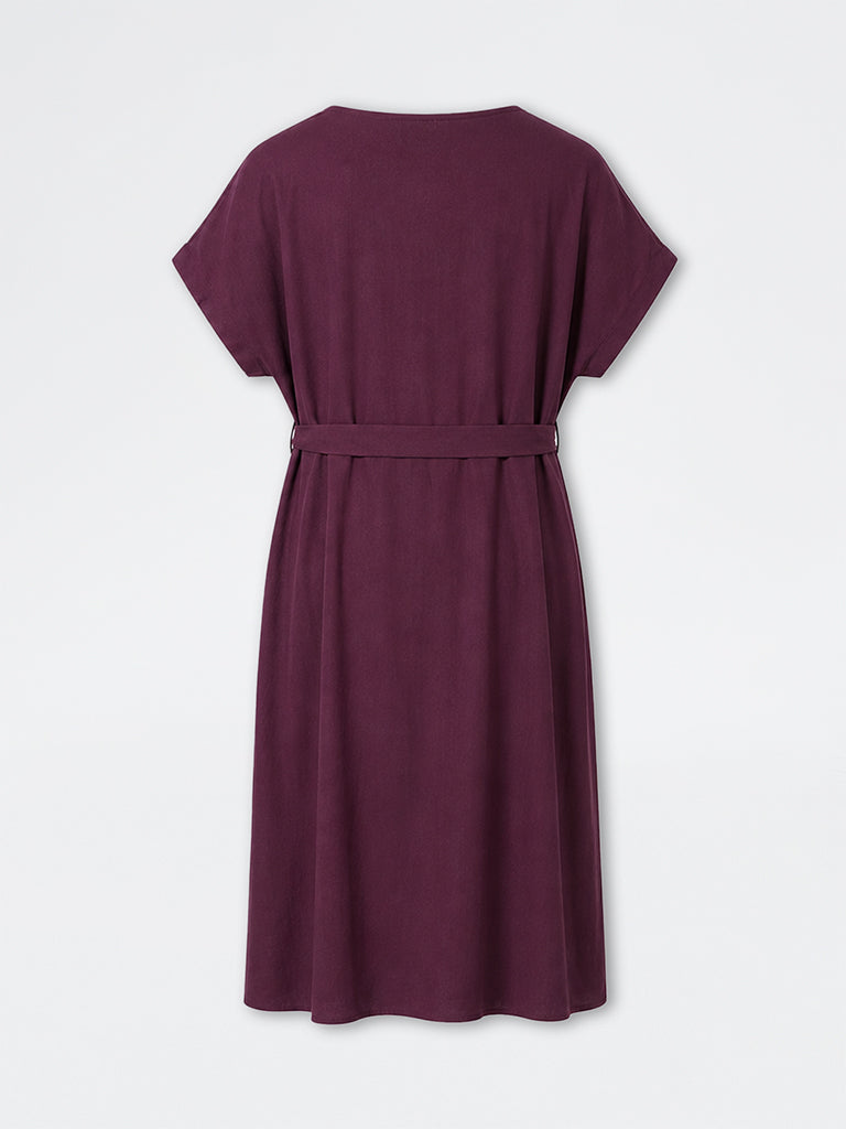 Gia Plum Solid A-Line Dress with Belt