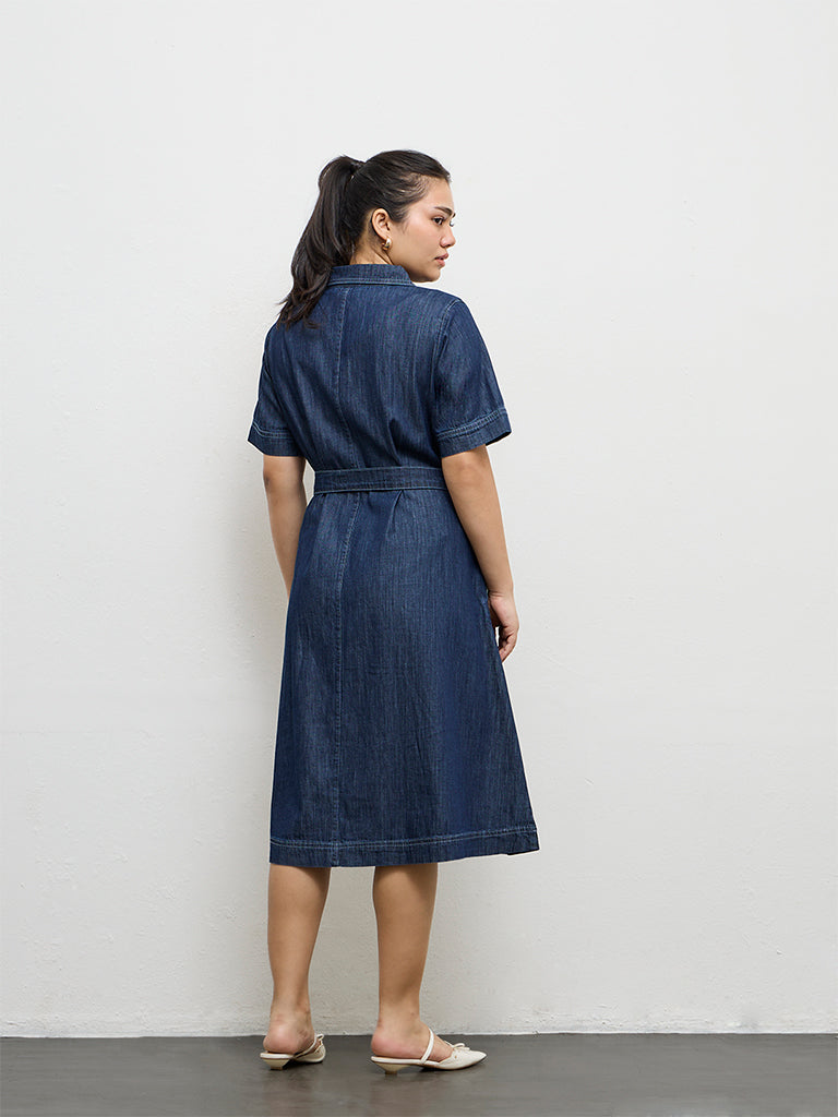 Gia Dark Blue Denim Shirt Dress