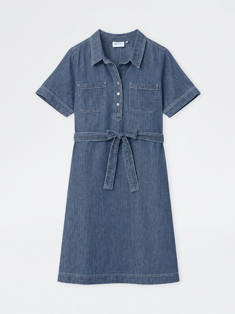 Gia Dark Blue Denim Shirt Dress