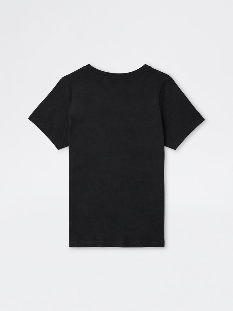 Gia Black Floral Design Cotton T-Shirt