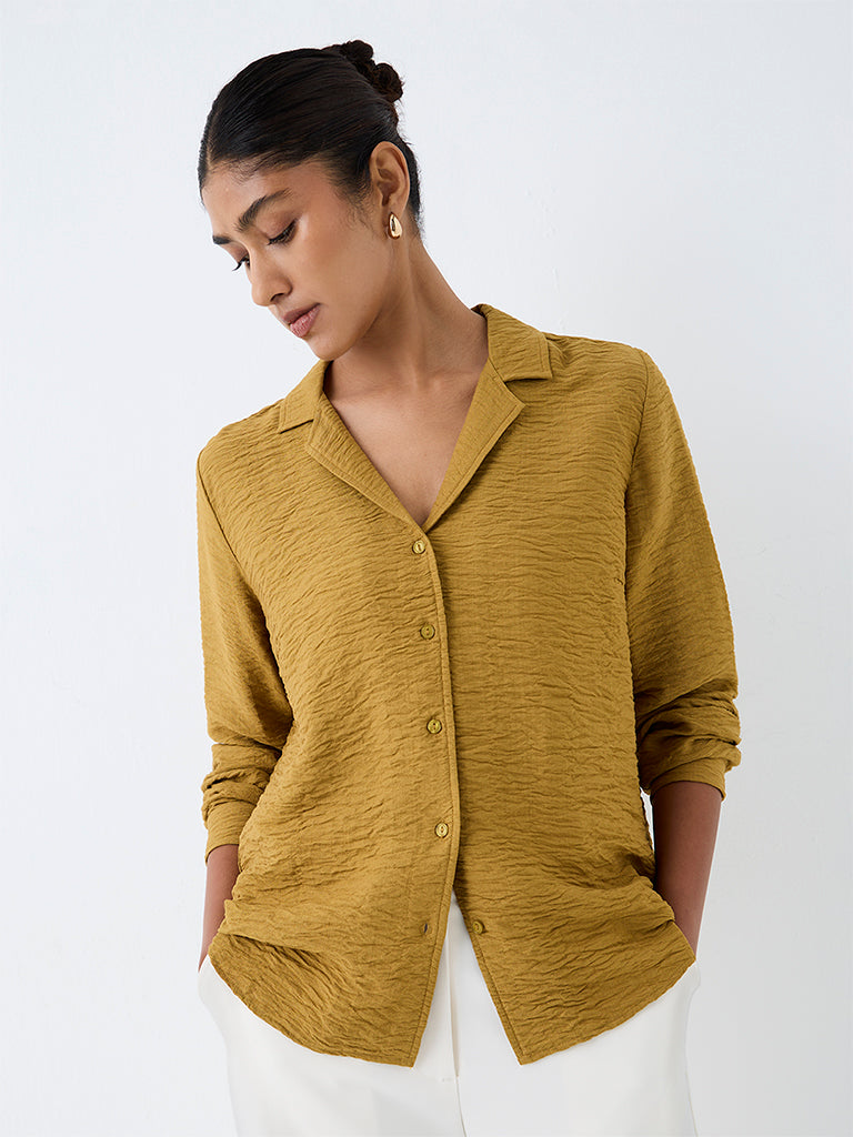Wardrobe Mustard Crinkle-Textured Shirt