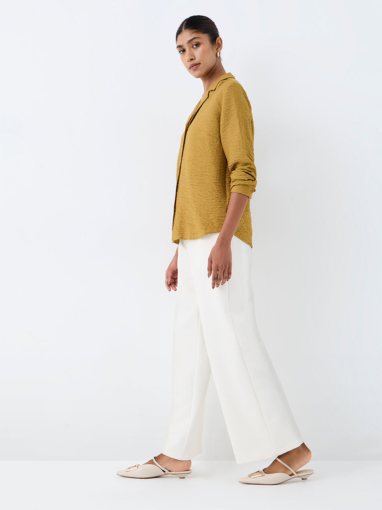 Wardrobe Mustard Crinkle-Textured Shirt