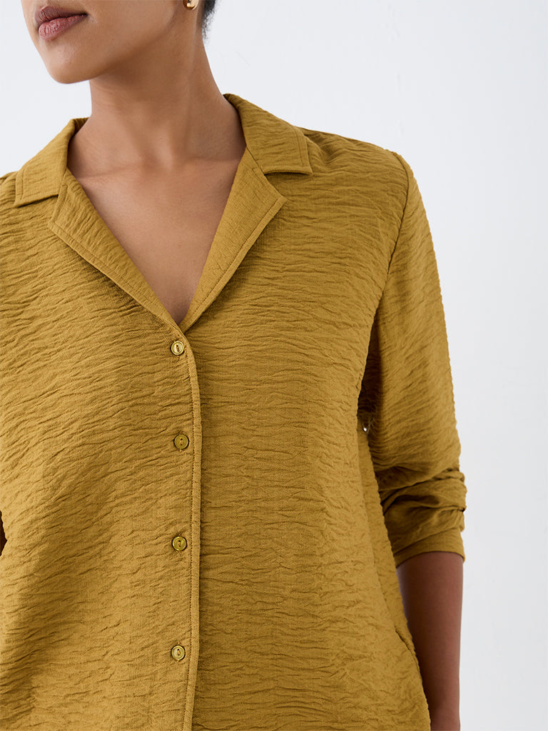 Wardrobe Mustard Crinkle-Textured Shirt