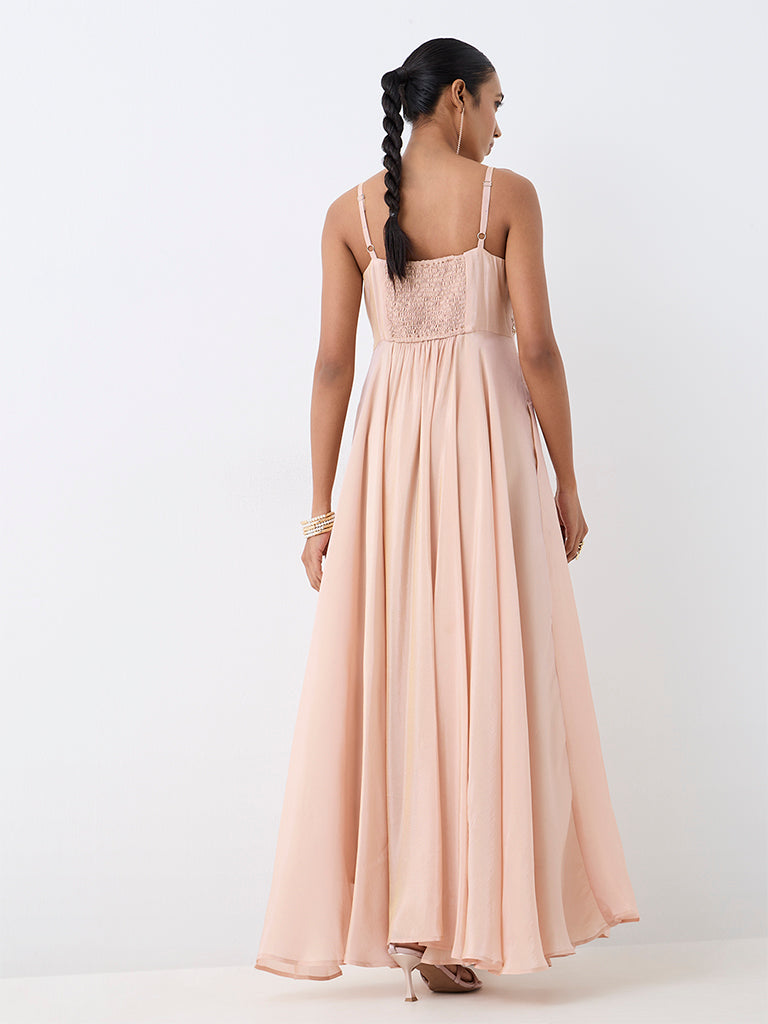 Vark Light Pink Floral Embellished Empire-Line Dress