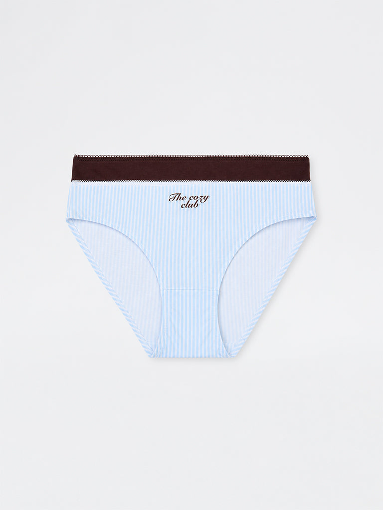 Superstar Light Blue Striped Cotton-Blend Bikini Briefs - Pack of 2