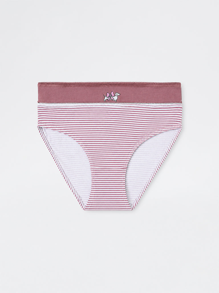 Superstar Mauve Striped Cotton-Blend Bikini Briefs - Pack of 2