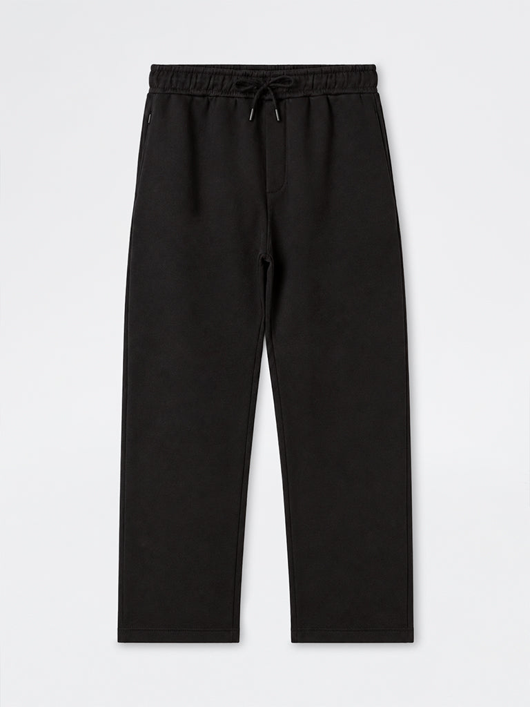 WES Casuals Black Solid Relaxed-Fit Mid-Rise Cotton-Blend Track Pants