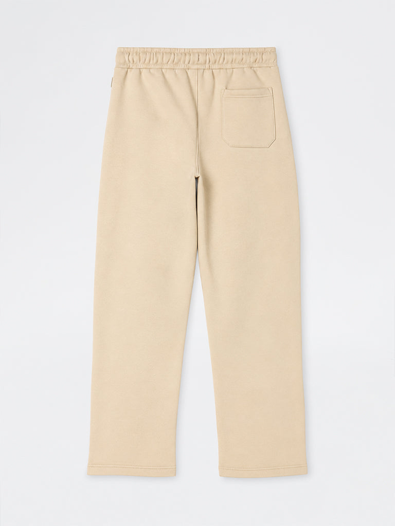 WES Casuals Light Beige Solid Relaxed-Fit Mid-Rise Cotton-Blend Track Pants