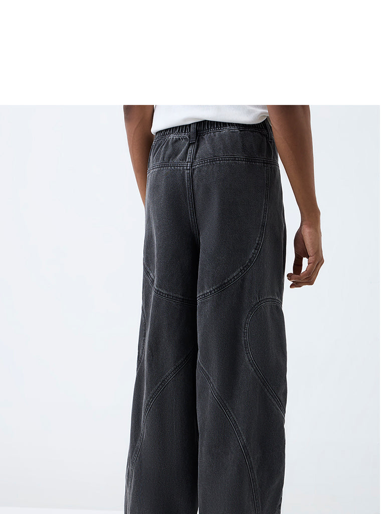 Nuon Charcoal Paneled Barrel-Fit Mid-Rise Jeans