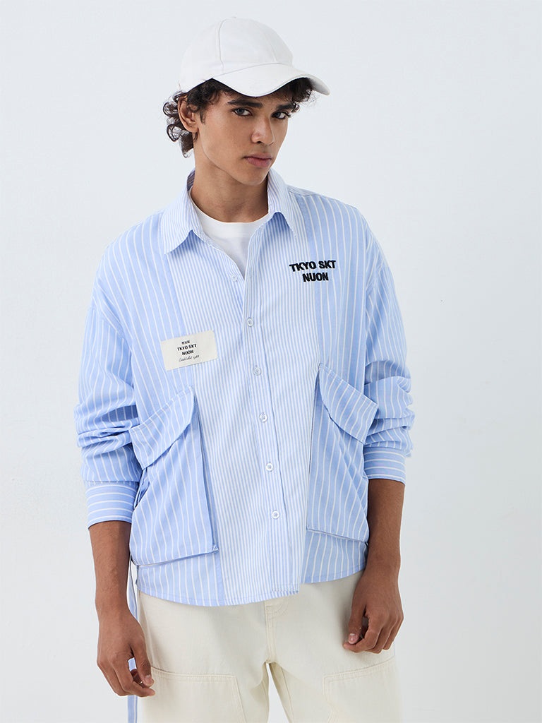 Nuon Blue Striped Boxy-Fit Cotton Shirt