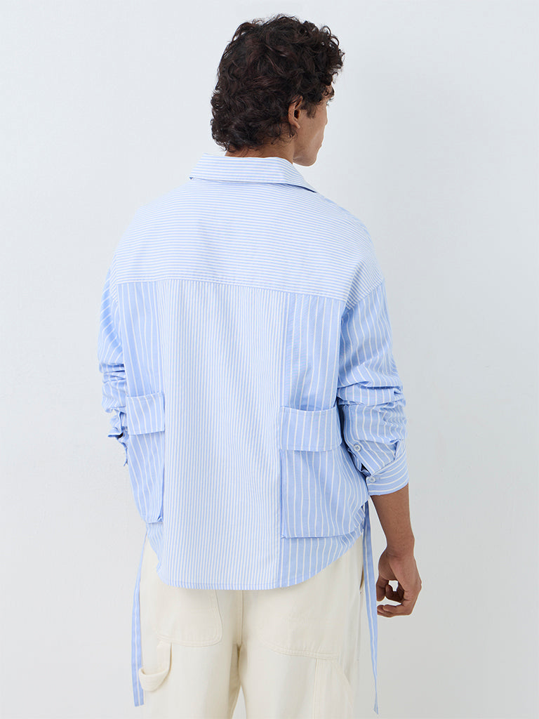 Nuon Blue Striped Boxy-Fit Cotton Shirt