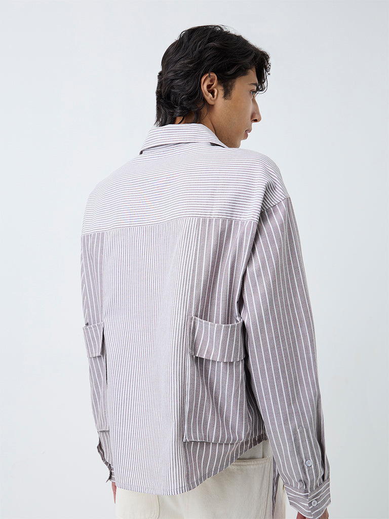 Nuon Light Brown Striped Boxy-Fit Cotton Shirt