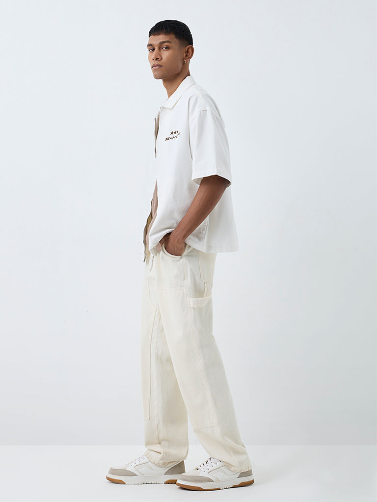 Nuon White Printed Relaxed-Fit Shirt