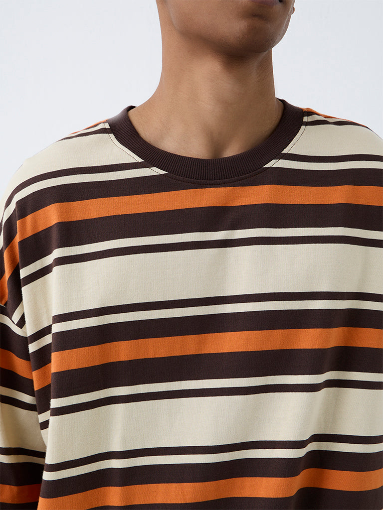 Nuon Multicolour Striped Relaxed-Fit Cotton T-Shirt