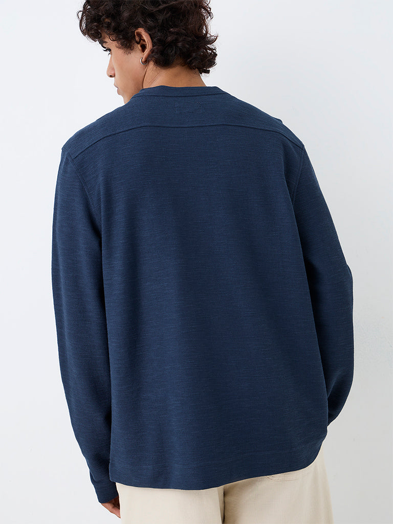 ETA Indigo Textured Relaxed-Fit Cotton-Blend Henley T-Shirt