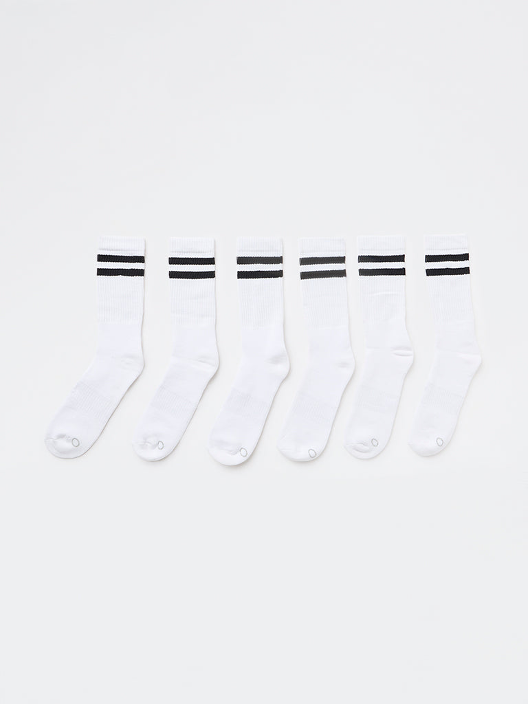 WES Lounge White Ribbed-Textured Cotton-Blend Socks - Pack of 3