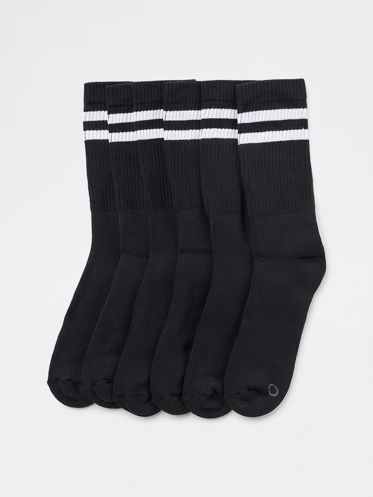 WES Lounge Black Ribbed-Textured Cotton-Blend Socks - Pack of 3