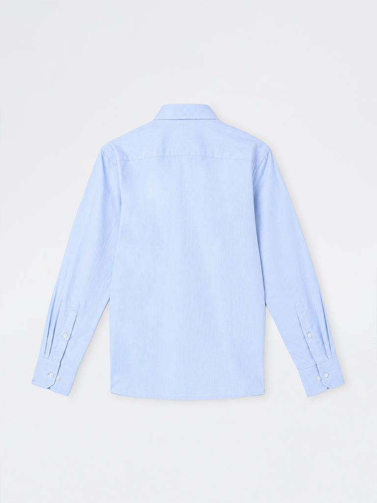 WES Formals Light Blue Solid Slim-Fit Cotton Shirt