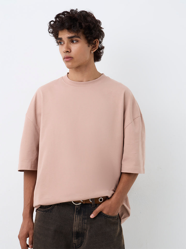 Nuon Dusty Pink Solid Oversized-Fit Cotton T-Shirt