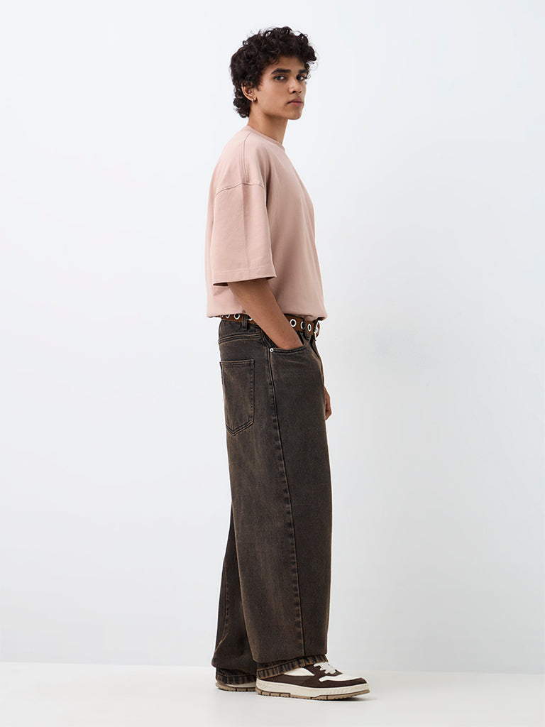 Nuon Dusty Pink Solid Oversized-Fit Cotton T-Shirt