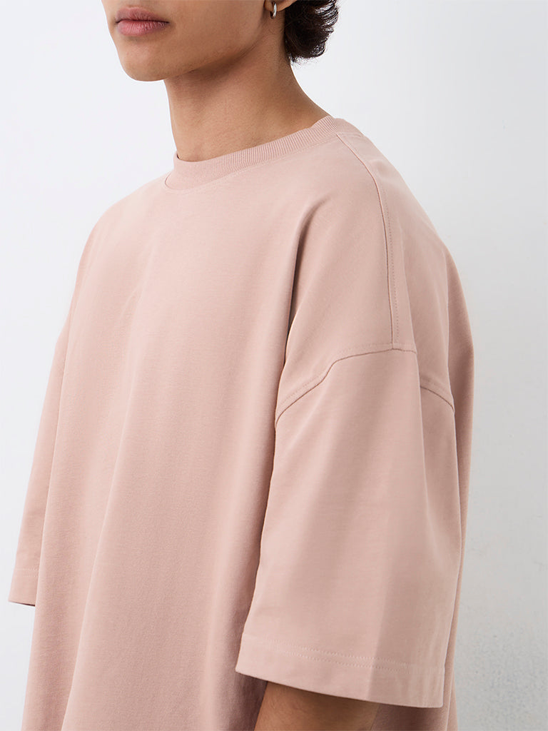 Nuon Dusty Pink Solid Oversized-Fit Cotton T-Shirt