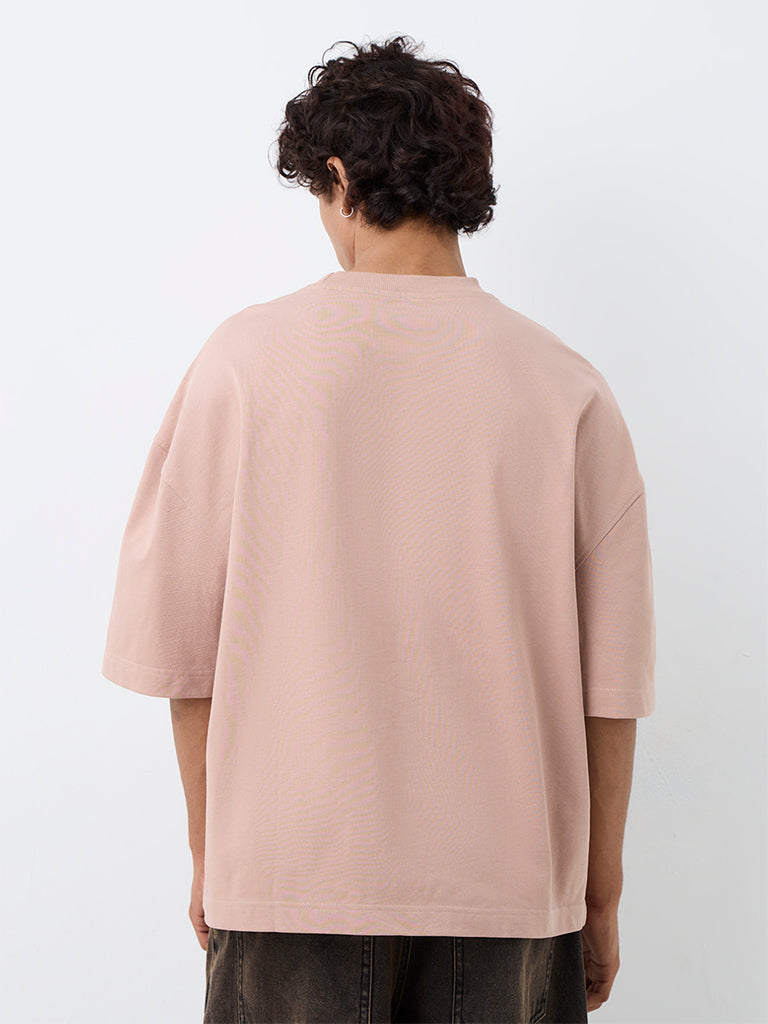 Nuon Dusty Pink Solid Oversized-Fit Cotton T-Shirt