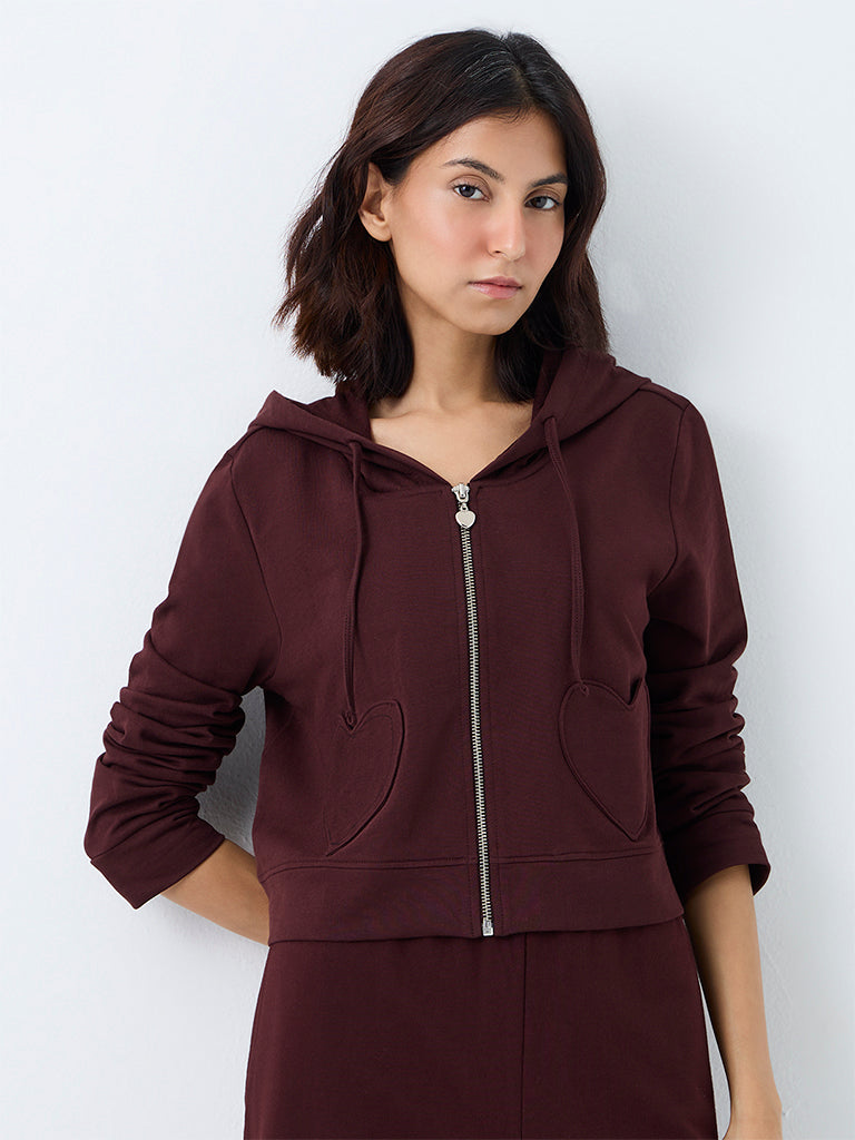 Superstar Dark Brown Heart-Detail Hooded Cotton Jacket