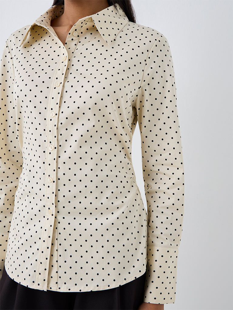 Wardrobe Ivory Polka-Dot Printed Cotton-Blend Shirt