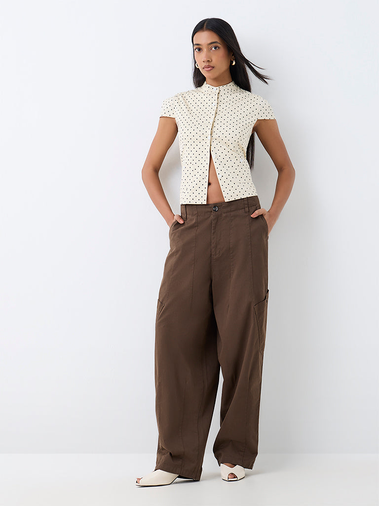 Wardrobe Off-White Polka-Dot Printed Cotton Blouse